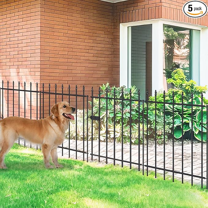 Metal Garden Fence with Gate 30 in H x 10 ft L, 1 Gate + 4 Panels Border Fence Panels Animal Barrier for Dogs, No Dig Garden Fencing for Yard Patio Flower Bed Lawn Outdoor, Black