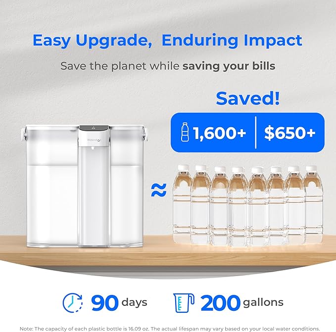 Waterdrop Compact Electric Water Filter Pitcher, Dispenser, 200-Gallon Water Filter for Fridge, NSF/ANSI 42&53&401, Reduce PFAS, Lead, Chlorine, 14-Cup, White, with 1 Filter, Does not Lower TDS