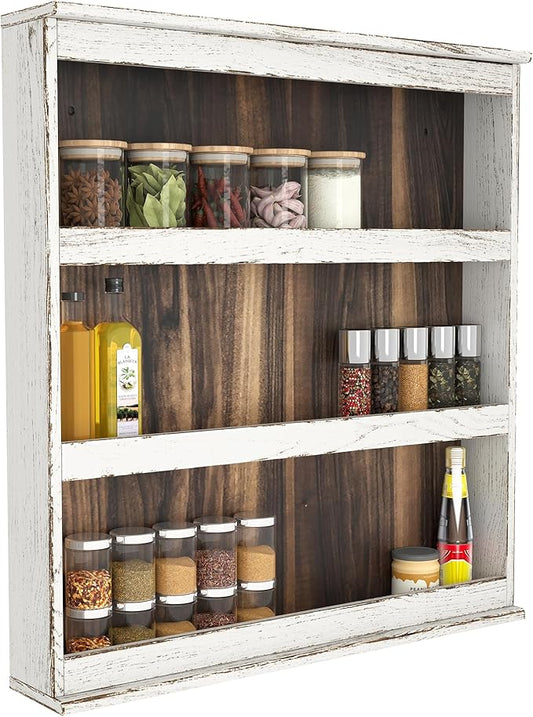 Nisorpa 3 Tier Spice Rack Wall Mount, Rustic Burnt Wood Wall Hanging Spice Rack Kitchen Spice Shelf Organizer for Seasoning Jars or Condiment Bottles, 19.68 x 3.35 x 21.25 Inches