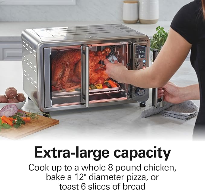 Hamilton Beach Sure Crisp 6-in-1 XL Digital Air Fryer Toaster Oven Combo, With Easy-Access French Doors, Bake, Broil, Toast, Pizza & Reheat Functions, 0.9 cu. ft. Capacity, Stainless Steel (31191)