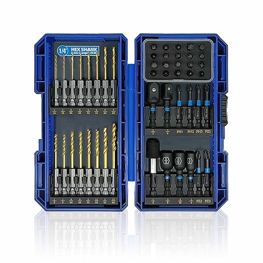 HIGHFIRE 48PCS Impact Screwdriver Bit and Drill Bit Set for Wood Metal Drilling & Screw Driving, Full Combo Kit Assorted in Index Carrying Case