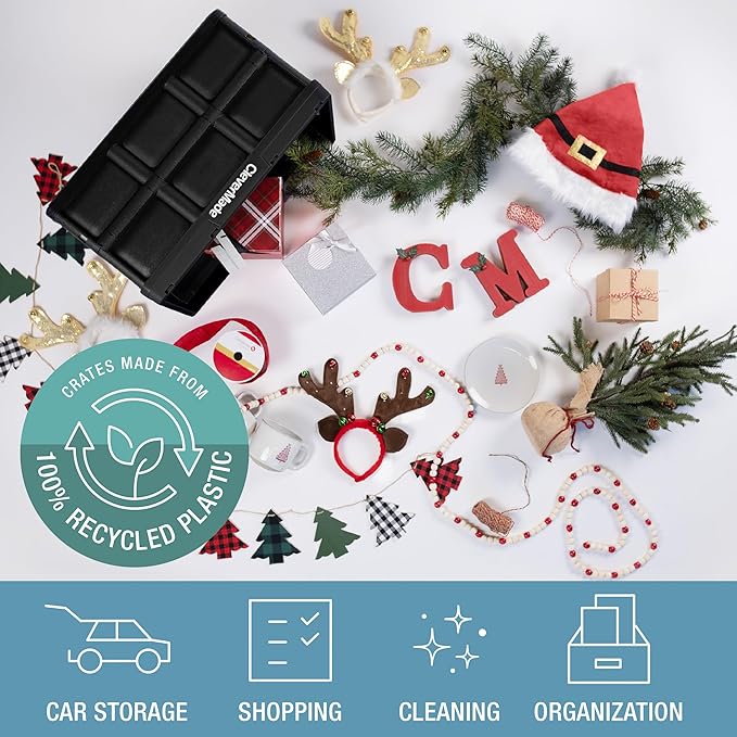 CleverMade Collapsible Storage Bins - Ocean 3 Pack 46L / 12 Gal holds 66 lbs - Stackable Containers Heavy Duty Capacity Crates Space-Saving