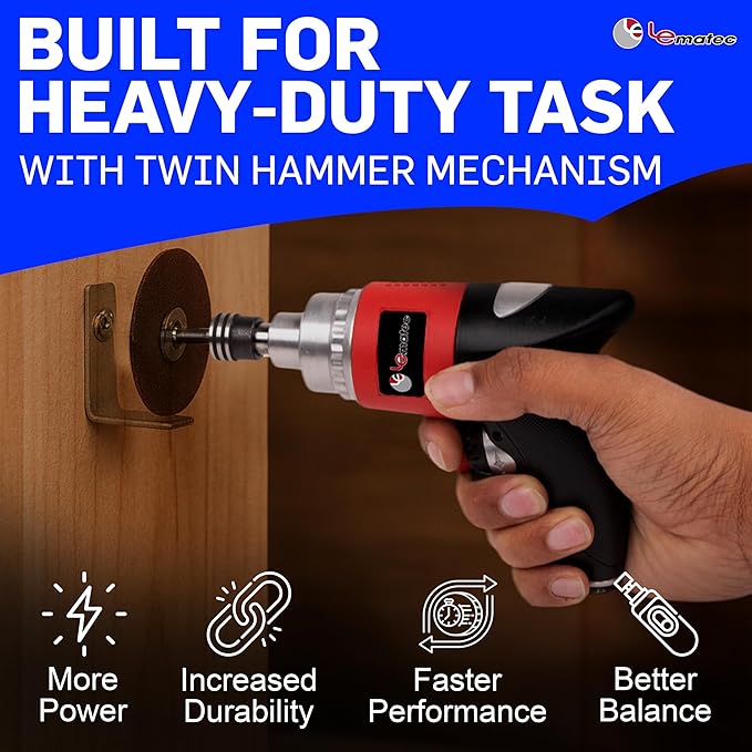 LE LEMATEC Professional Air Impact Driver - 13000 RPM Pneumatic Wrench with Twin Hammer, 40 ft-lbs Torque, 1/4" NPT Compact Tool for Automotive, Furniture & Woodworking (LE-ID413)