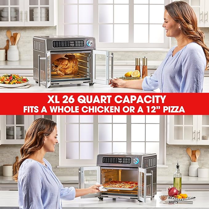 Emeril Lagasse 26 QT Extra Large Air Fryer, Convection Toaster Oven with French Doors, Stainless Steel