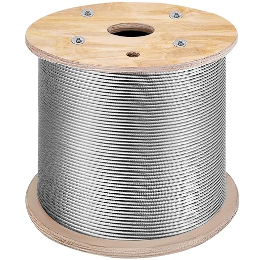 VEVOR Stainless Steel Cable Railing 1/8"x 500ft, Wire Rope 316 Marine Grade, Braided Aircraft Cable 1x19 Strands Construction for Deck Rail Balusters Stair Handrail Porch Fence