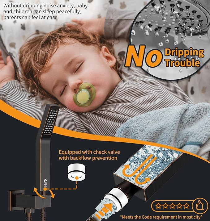 SR SUN RISE Oil Rubbed Bronze Shower System 12 Inches Brass Bathroom Luxury Rain Mixer Shower Combo Set Wall Mounted Rainfall Shower Head System Shower Faucet Rough-in Valve Body and Trim Included