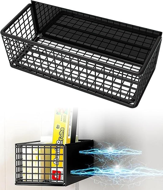 Magnetic Basket Fridge Organizer Wire Bins Pencil Holder Whiteboard Accessories Home Kitchen Organization (Black-High)