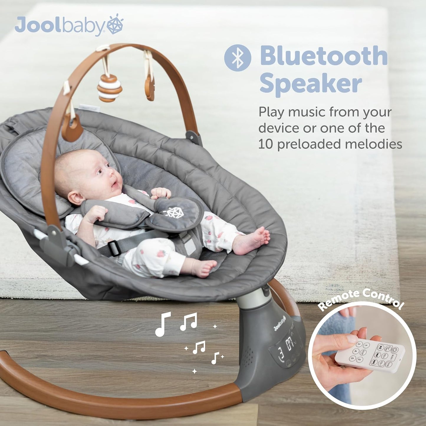 Jool Baby Nova Nature Baby Swing for Newborns – Natural Wood Toys, Electric Motorized Infant Swing, Bluetooth Music