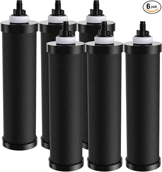 GLACIER FRESH Replacement for BB9-2 Black Purification Water Filter, Compatible with Berkey® BB9-2 Black Filters and Berkey® Gravity Water Filter System, 6 Pack