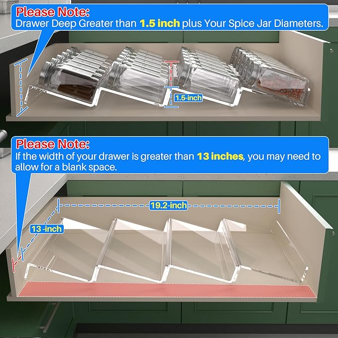 Antimbee Spice Drawer Organizer, 4 Tier- 4 Pack Acrylic Spice Rack Tray for Drawer, Expandable From 13" to 26" Kitchen Spice Rack Tray for Countertop Holds up 28 Spice Jars (Jars not Include)