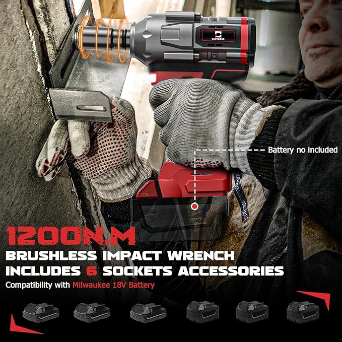 Cordless Impact Wrench 900FT-LBS for Mil-wau-kee 18V Battery - with 6 Sockets and Durable Toolbox Brushless Electric 1/2 inch Impact Gun Includes LED Work Light - 2100RPM High Torque Driver