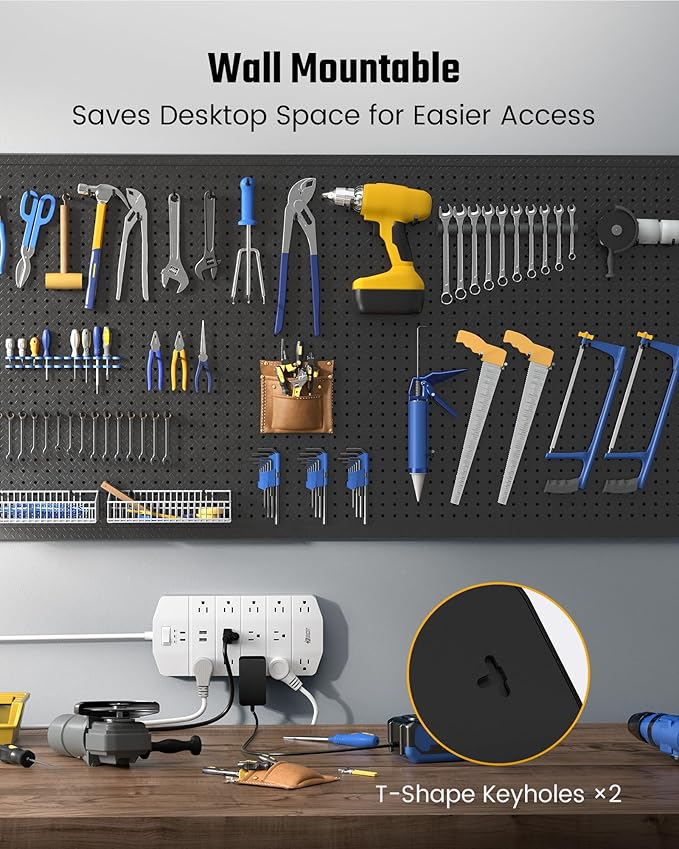 Power Strip,SUPERDANNY 5000 Joules Surge Protector with 13 AC Outlets 2 USB-A & 2 USB-C PD 20W Fast Charging Heavy Duty 14AWG/3C Industrial Grade 6ft Extension Cord for Workbench Home Office White