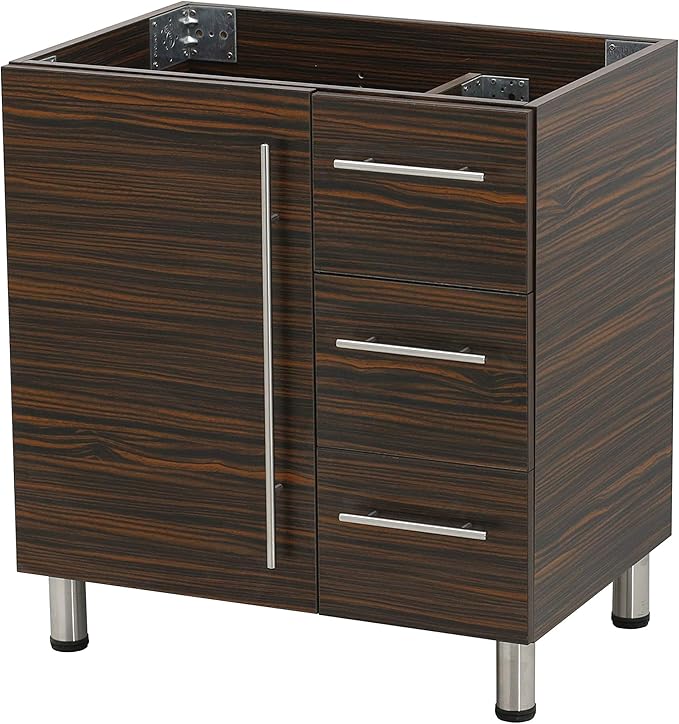 30" Freestanding Bathroom Vanity, Ebony. White Integrated Countertop