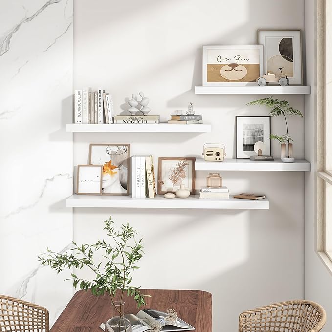 RICHFOCUS 48Inch Floating Shelves for Wall 1 Pack Shelves for Bedroom|Kitchen|Bathroom Wall Mounted Rustic Wood Floating Shelf with Invisible Brackets for Books|Storage|Decor, White