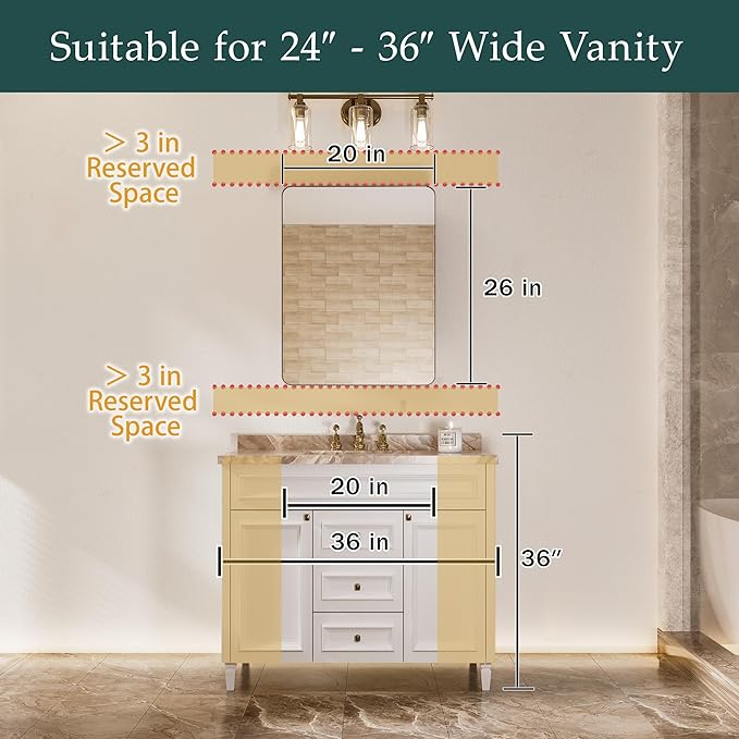 Black Medicine Cabinet with Mirror for Bathroom:20x26 Inch Small Mirrored Vanity Storage with Adjustable Shelves-Surface or Recessed Wall Mount-Matte Black Frame