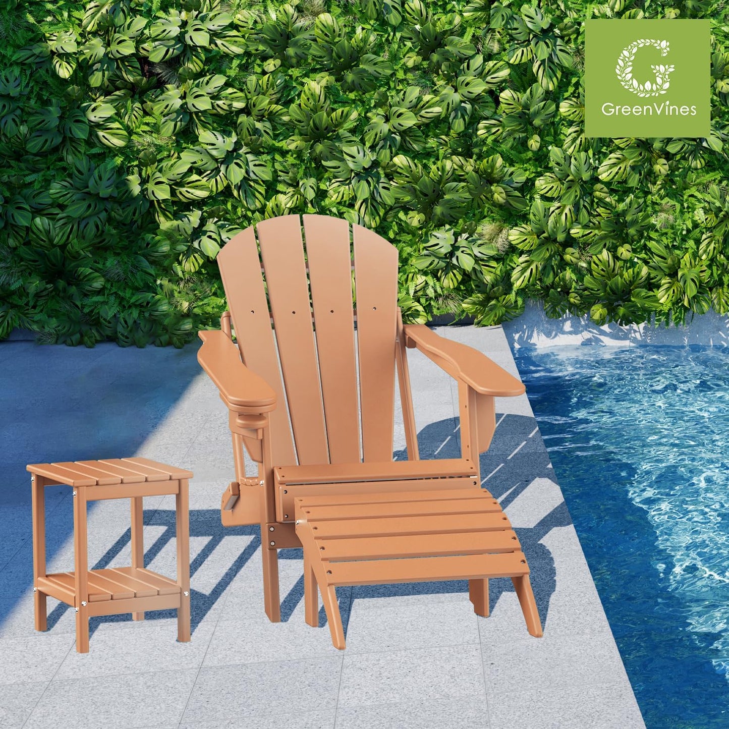 GREENVINES Adirondack-Ottoman | HDPE Plastic | Outdoor Footrest | All Weather | Foot Rest | Foot Stool | Teak | for Adirondack Chair | for Patio Backyard Pool