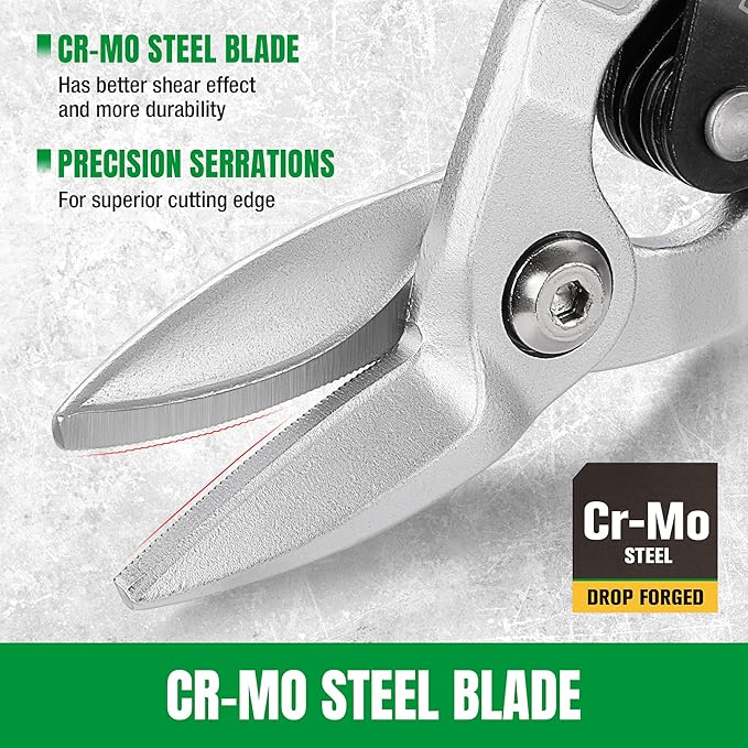 SK 10 Inch Aviation Tin Snips, Left Cut, Cr-Mo Steel Blade, Anti-slip Handle and Safety Latch, for Cutting Sheet Metal
