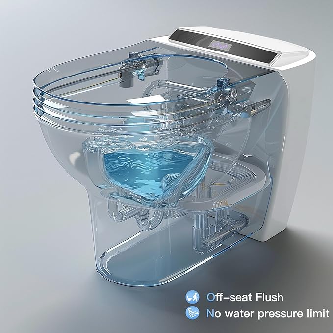 Smart Toilet, Heated Toilet Seat with Nightlight, One Piece Toilet for Bathroom, Tankless Toilets for Bathroom with Foot Sensor, LED Display, Warm Water and Dry, Remote Control