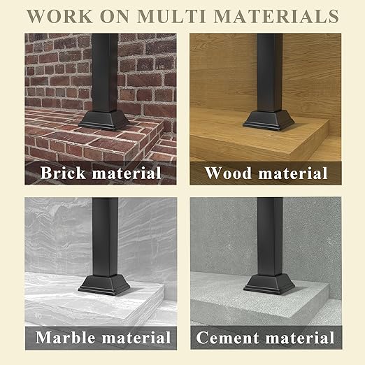 Hand Rails for Outdoor Steps, 40" x 36" Fits 2-3 Steps Stair Handrail, Black Metal Railings for Indoor Steps, Porch Railing, Deck Railing, Easy Install Stair Handrail(1 Pack) ﻿