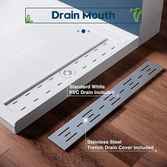 ELEGANT 48" L x 36" W x 4" H Shower Base in White Right Drain Non-Slip Stainless Steel Shower Drain Cover Included Shower Pan