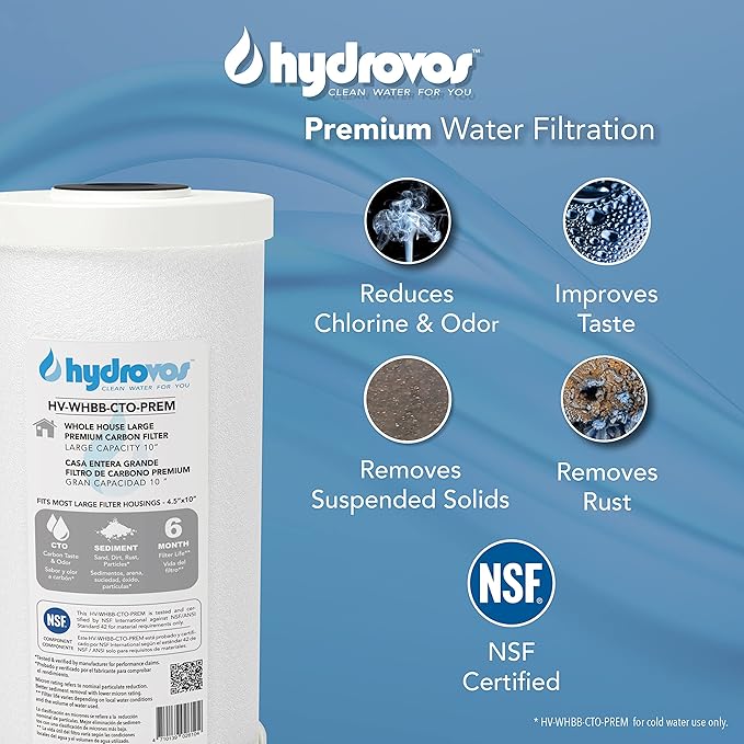 Radial Flow 10" x 4.5” Carbon Water Filter, Premium Activated Carbon Reduces Sediment, Chlorine Taste and Odor, High Efficient and Universal Fit 10 Inch Whole House Water Filter System