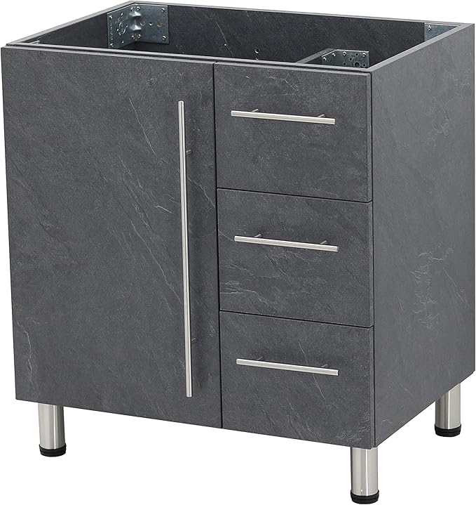 30" Freestanding Bathroom Vanity, Dark Slate Grey. White Integrated Countertop