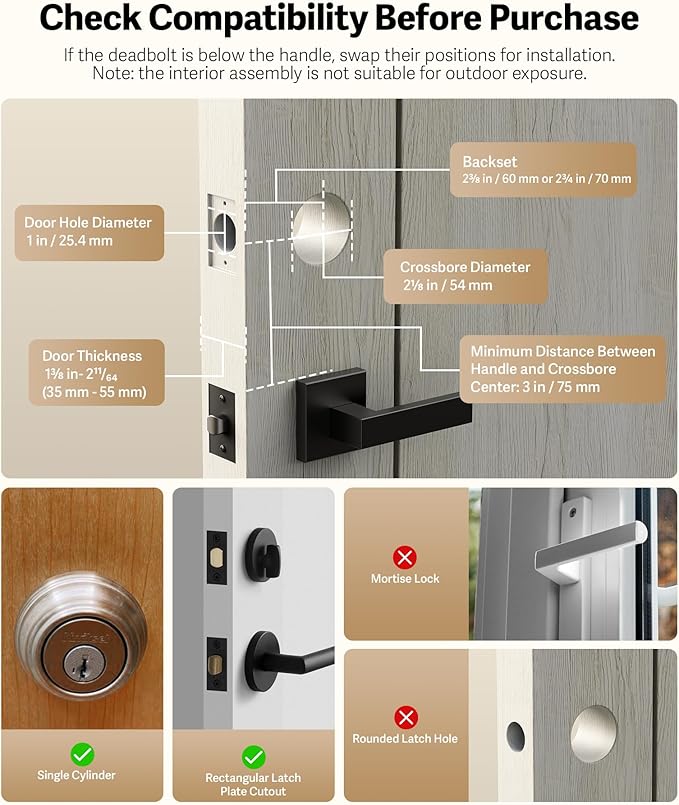 Lockin Veno Smart Lock with Palm Vein, Keyless Entry Smart Locks for Front Door with Doorbell, Fingerprint Lock Built-in WiFi, App Remote Control, 7-Month Battery Life, IP65 Waterproof