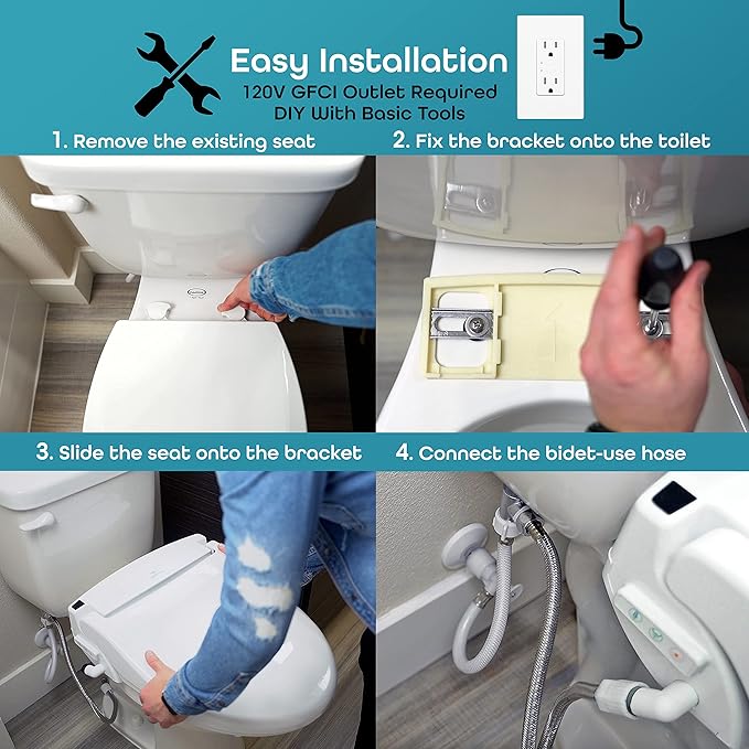BidetMate 1000 Series Smart Toilet Seat with Heated Water, Wireless Remote, and Warm Air Dryer - Adjustable and Self-Cleaning electric bidet seat - Multiple Wash Settings - Elongated