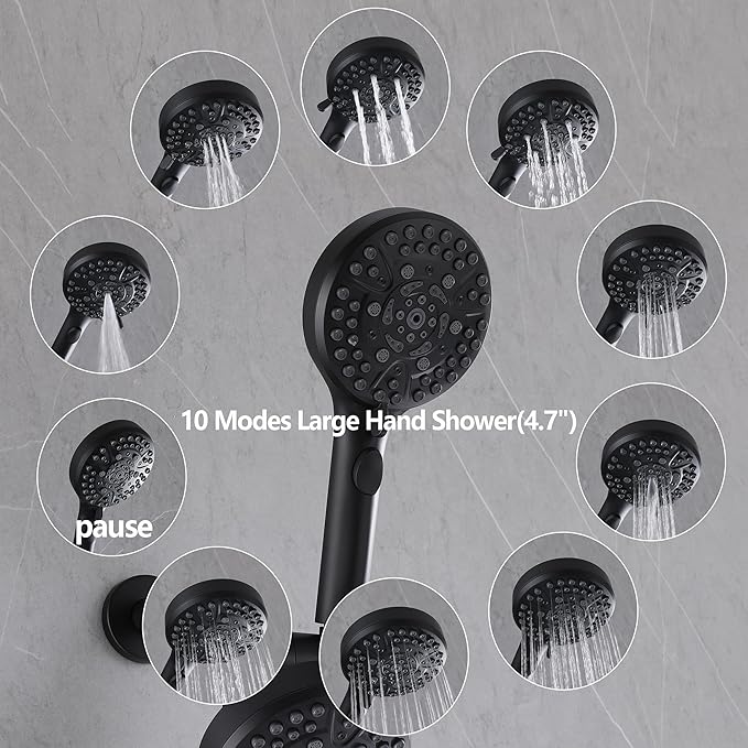 3 Handle Tub Shower Faucet Matte Black Bathtub Shower Faucet Set With Tub Spout, Tub and Shower Trim Kit with Valve