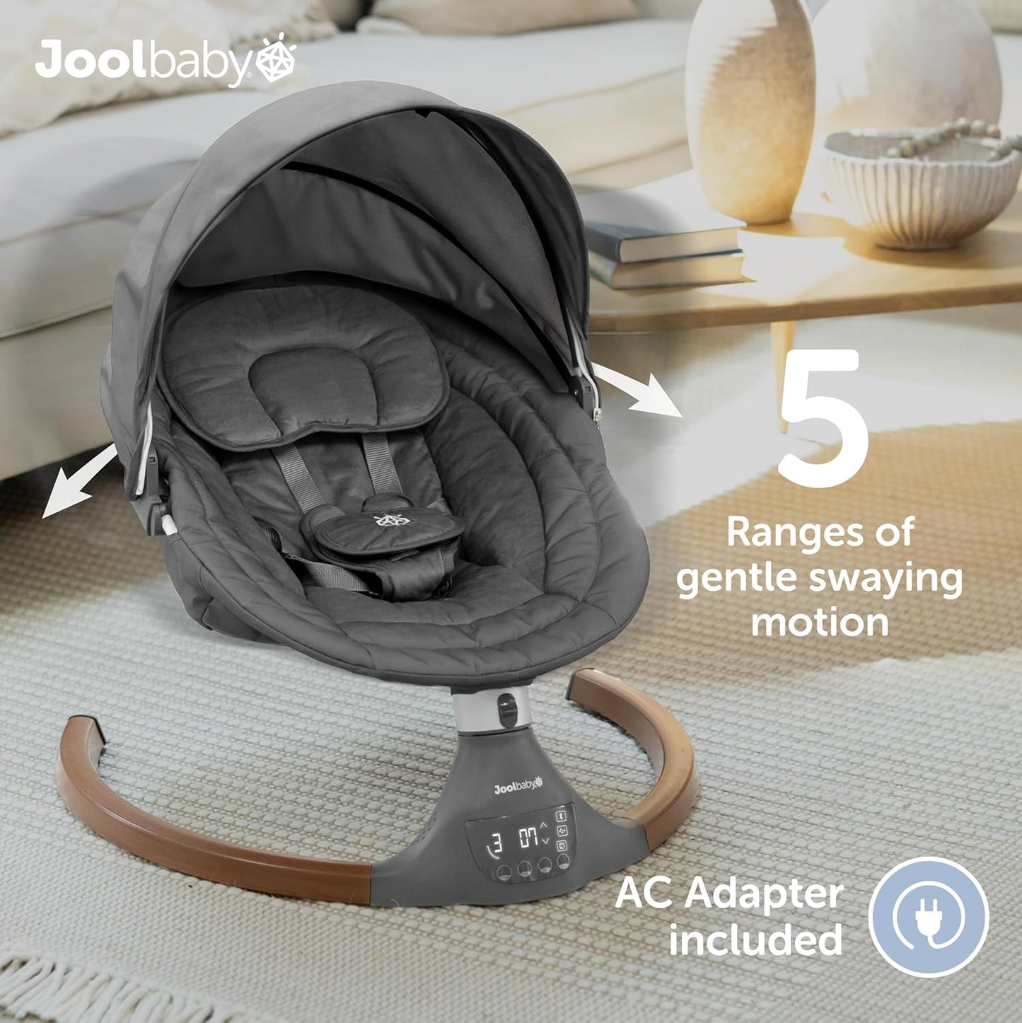 Jool Baby Nova Nature Baby Swing for Newborns – Natural Wood Toys, Electric Motorized Infant Swing, Bluetooth Music