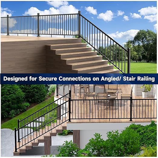 4 Pack Aluminum Adjustable Railing Bracket with Stair Foot, Deck Railing Bracket Connector, Black Textured Powder-Coat Finish Railing System(Universal Brackets)
