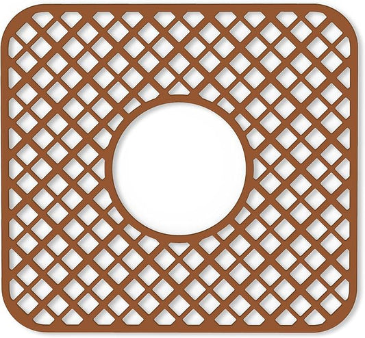 2 Pack Silicone Sink Protector for Kitchen Sink, Lozenge Pattern 12 x 11" Sink Grid Mat Silicone Protectors, Center Drain, Coffee
