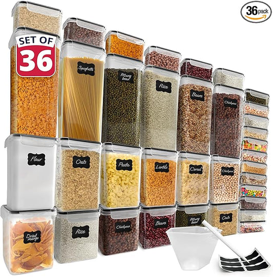 Reli. Airtight Food Storage Containers with Lids (36 Sets) | Kitchen Organizers and Storage Pantry Organizers | BPA Free Plastic Food Containers | Ultra Variety Pack w/Measuring Cup, 42 Labels, Pen