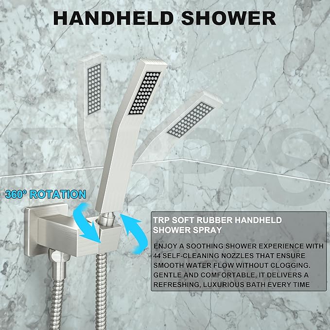 Shower Faucet Set, Shower System with 10 Inch Rain Showerhead and Handheld Shower, Wall Mounted High-Pressure Showerhead Combo Set Included Valve and Trim, Brushed Nickel
