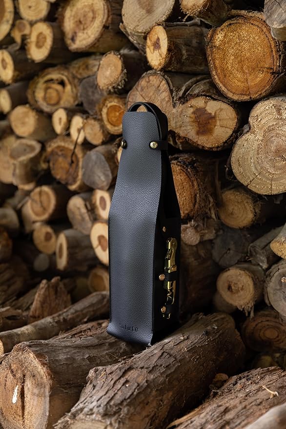 NEW Salute Wine Bottle Carrier with Corkscrew | Vegan Leather Tote Gift Bag Corporate Gift idea Picnic Travel Tastings Wine Gift Beach Party BYOB Restaurant Valentines Day (Black)