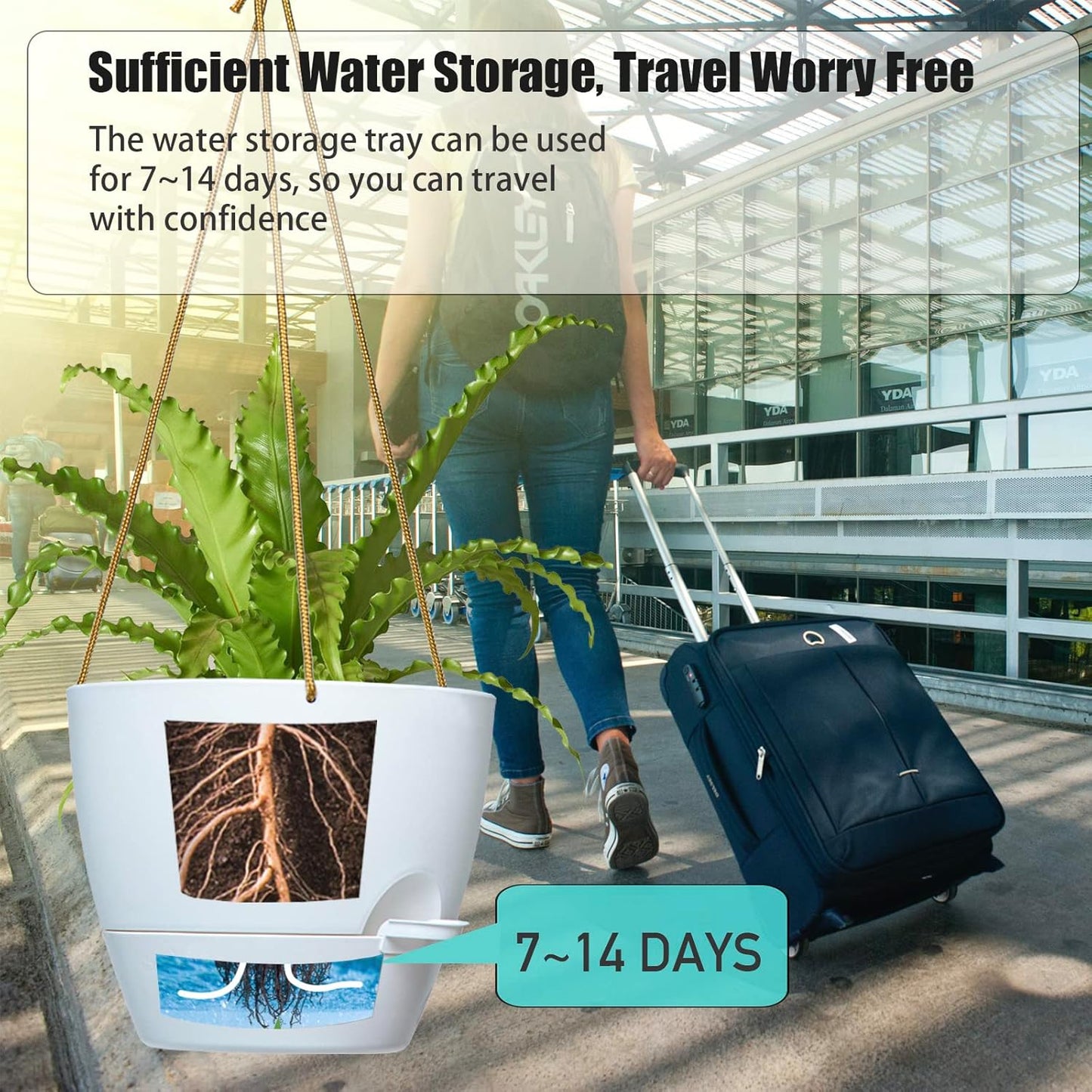 10 Inch Self Watering Hanging Pots, 2 Pack Hanging Planters with 40oZ Deep Reservior for Indoor Outdoor Plants Flowers, White