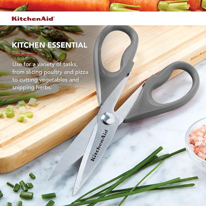KitchenAid All Purpose Kitchen Shears with Protective Sheath for Everyday use, Dishwasher Safe Stainless Steel Scissors with Comfort Grip, 8.72-Inch, Gray