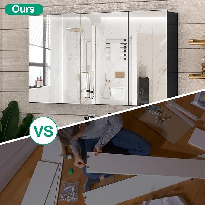 40 x 24 Farmhouse Medicine Cabinet, Tempered Frameless Bathroom Mirror with Storage, Black Recessed or Surface Mount Aluminum Medicine Cabinet for Bathroom Modern-Large