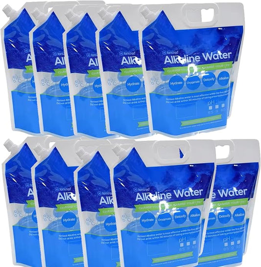 Bulk LOT - 5L / 1.3 Gallon Foldable Alkaline PH Water Bags - Collapsible Emergency Water Jug Container Bag, Freezable, BPA Free Plastic Water Carrier Tank, Outdoor Folding Water Bag Food Grade (10)