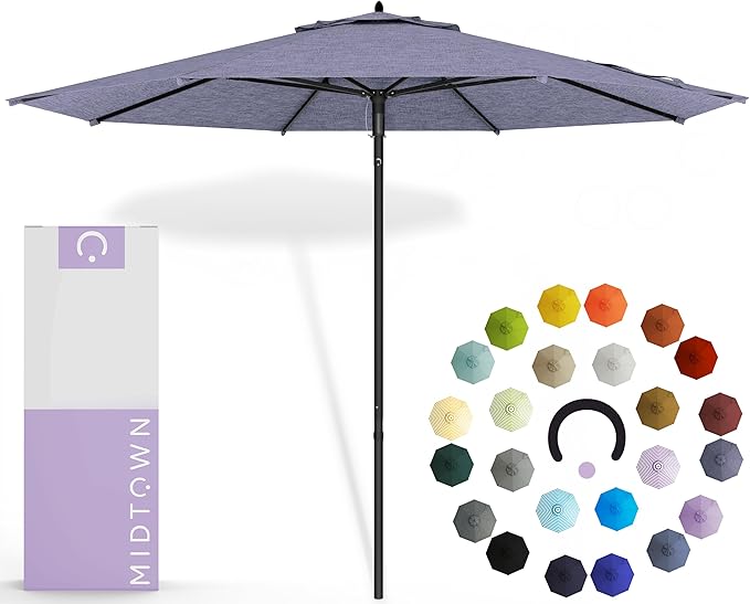 Midtown Umbrellas Push and Pop 10 Feet Outdoor Umbrella, Purple Texture Polyester Fabric - Fiberglass Ribs Deck Patio Umbrella, Backyard Umbrella, Garden Umbrella & Pool Umbrella - Black Pole