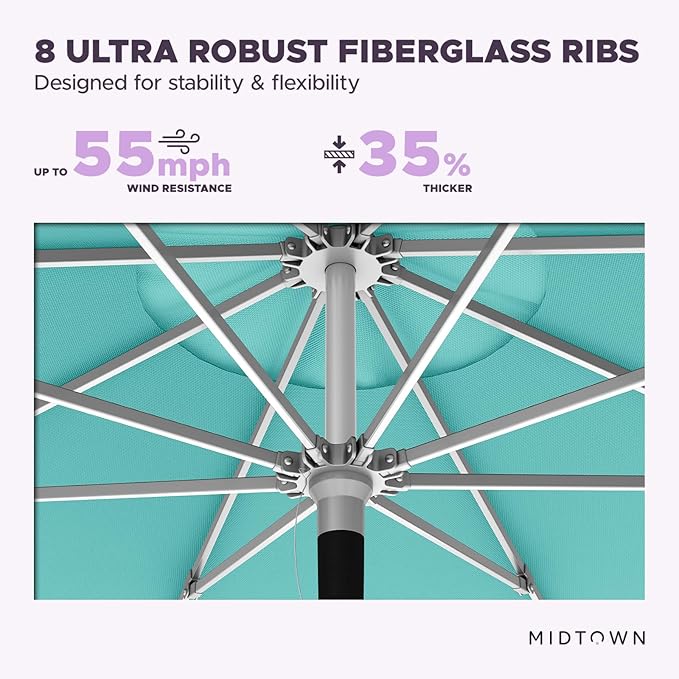 Midtown Umbrellas Push Pop Sunbrella Umbrella 9 Feet Outdoor Umbrella in Aruba Fabric - Patio Umbrella, Backyard Umbrella, Garden Umbrella, Picnic Table Umbrella & Pool Umbrella - Black Pole