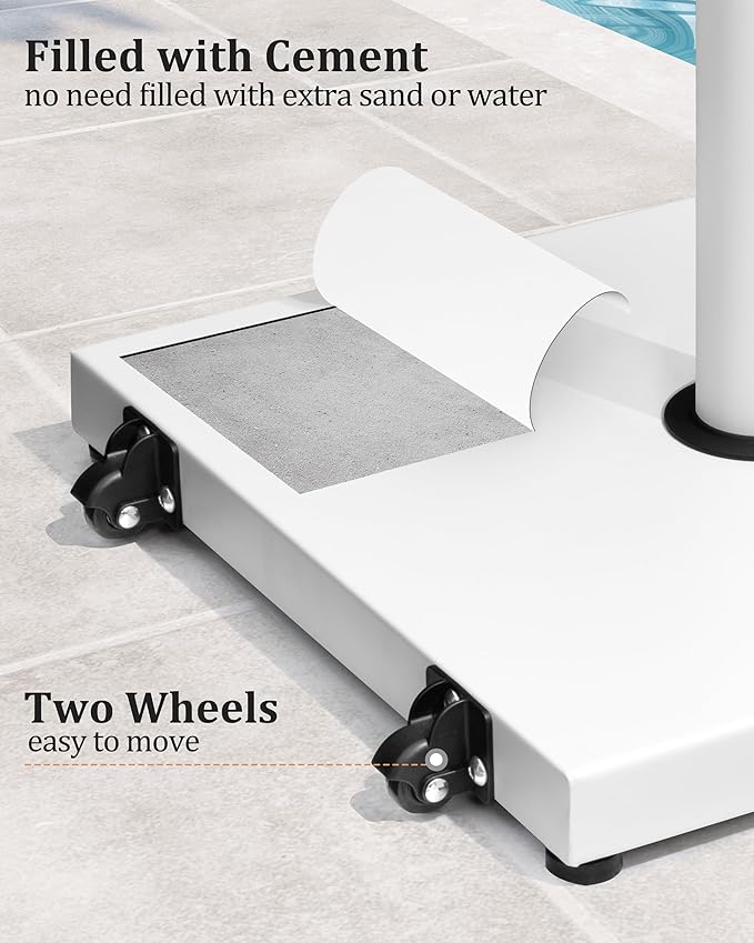 42lbs Patio Umbrella Base - Heavy Duty Outdoor Patio Market Umbrella Stand for Deck with Rollers, Poolside, Balcony, Wind-Resistant Design, White