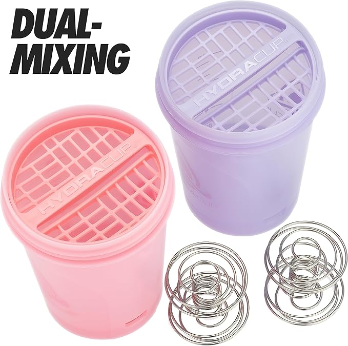 Hydra Cup ProFlow [2 Pack] 28 oz Shaker Bottles for Protein Shakes, Shaker Cups with Ball Blender Whisk, Shaker Bottle with Handle, Travel To Go, BPA Free (Pink & Purple, 28oz)