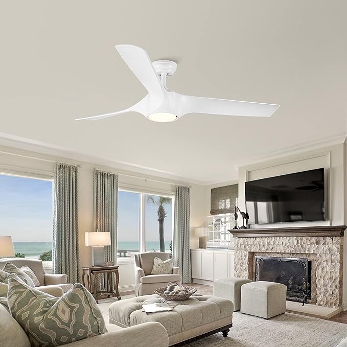 NicBex Ceiling Fan 56 Inch Modern Ceiling Fans with Integrated LED Light and Remote Control Double Finish Ceiling Fan with 3 Wood Blades for Living Room, Bedroom, White