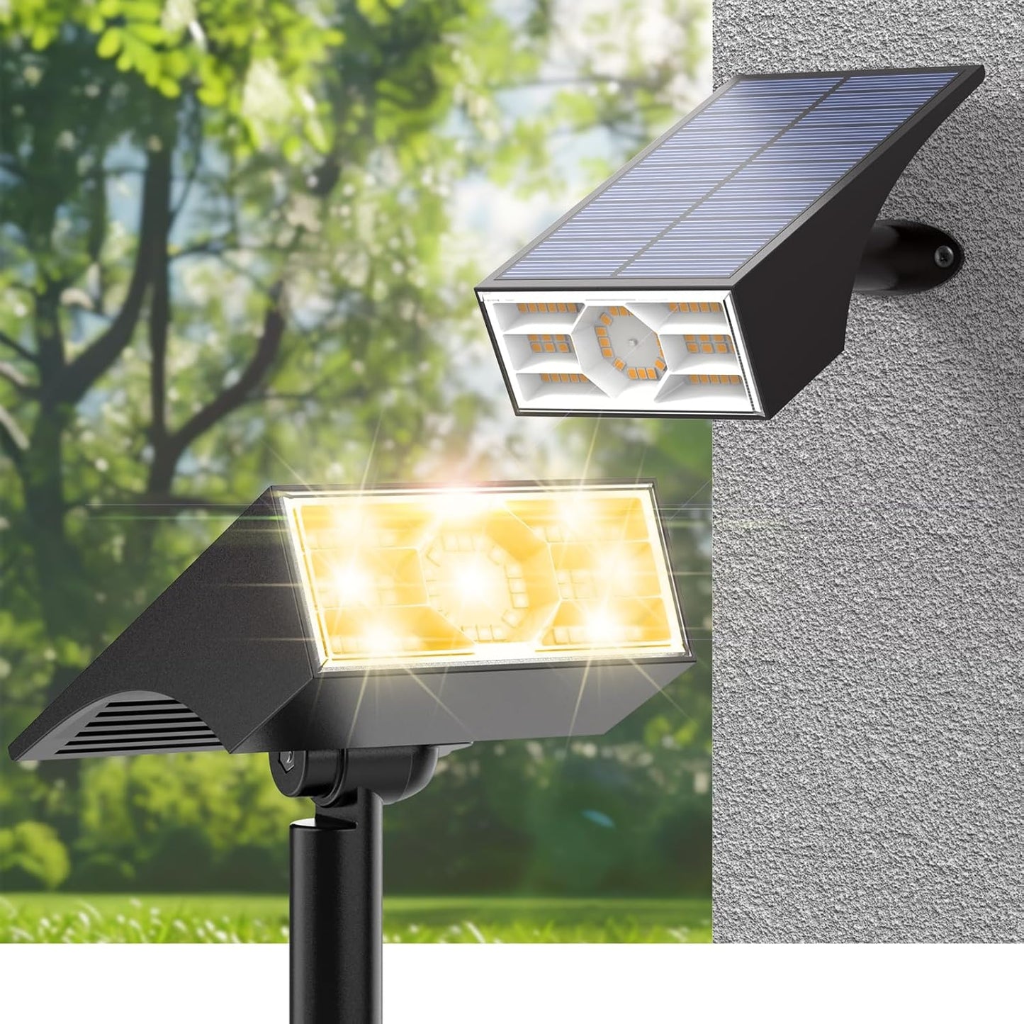 Solar Spot Lights Outdoor, 2 Pack Outdoor Solar Lights for Yard Waterproof, 4 Lighting Modes Solar Landscape Spotlights, Auto On/Off Solar Powered Flood Lights Garden Pathway (Warm White)