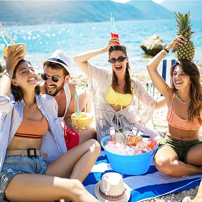 8Pcs Ice Bucket, Plastic Ice Buckets for Parties, Drink Buckets with Handles Beverage Buckets Oval Storage Plastic Tub for Wine Beer Champagne Bottles, 4.3Liter (Blue)