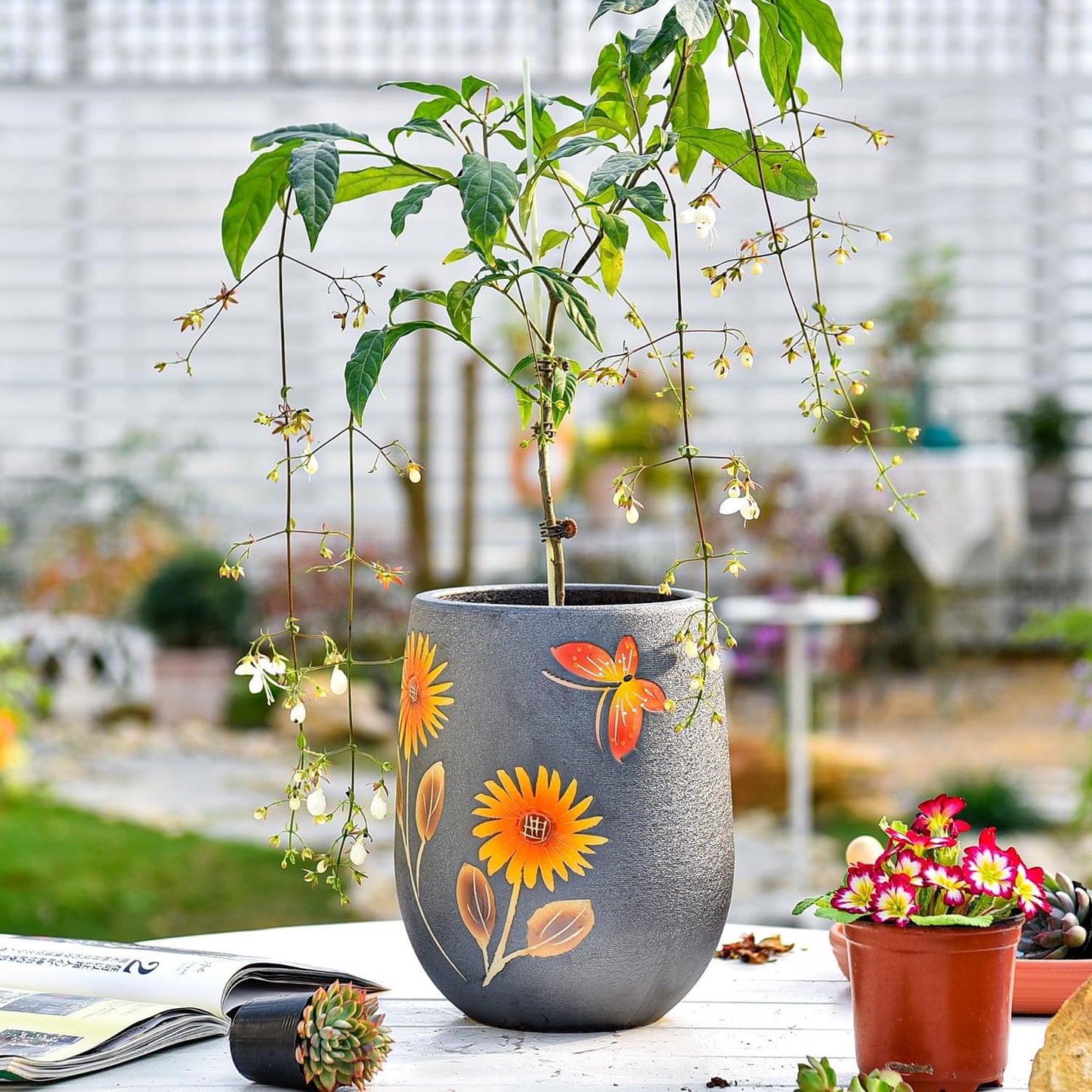 Sungmor 10.6 Inch Ceramic Succulent Plant Pot with Drainage Hole, Hand Painted Flower Pots for Plants, Unique Texture Decorative Planter for Indoor and Outdoor, Pottery Vase for Home Office Decor