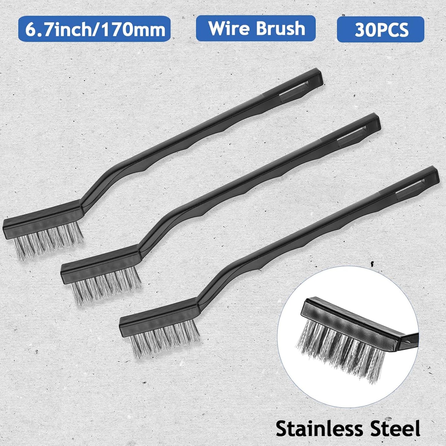 Jeffbaubl 30 Pieces Mini Wire Brush,6.7 Inch Stainless Steel Scratch Brushes,Wire Bristles Brush,Curved Handle Masonry Brushes Wire Bristle for Cleaning Welding Slag and Rust