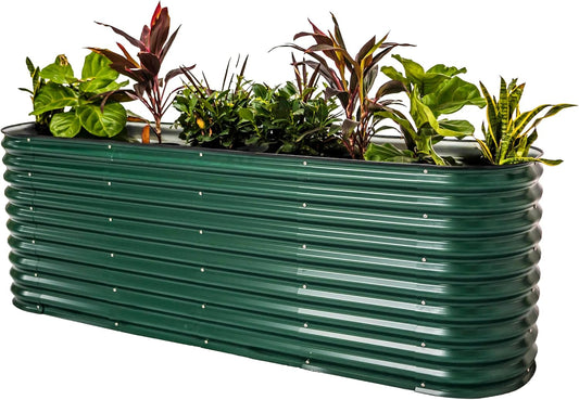 Vego Garden 32" Extra Tall Oval Metal Raised Garden Bed Kit - 9 in 1 Modular Planter Box for Vegetables, Flowers, Fruits - British Green