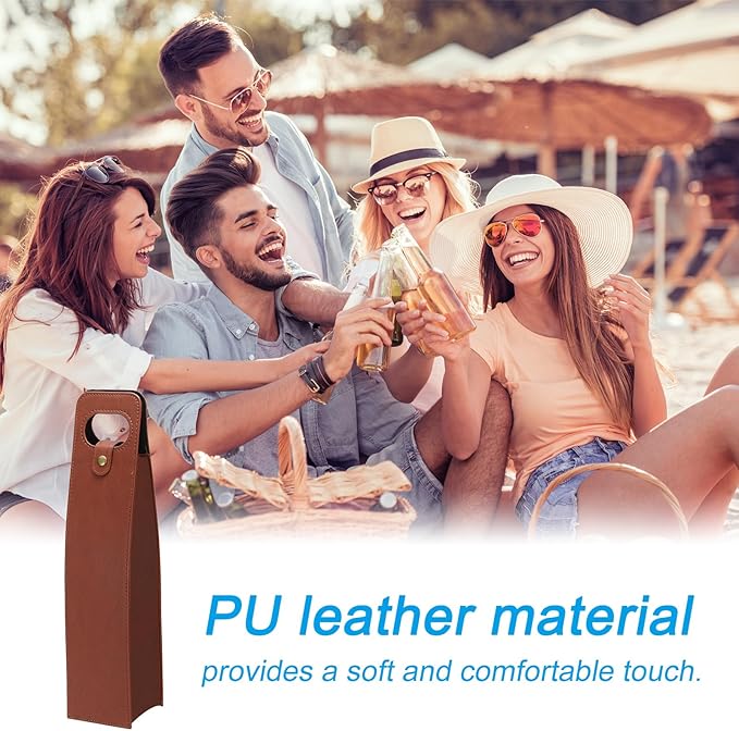 PATIKIL Wine Gift Bag, 2 Pack Wine Bag Reusable Leather Wine Tote Carrier for Wine Bottles Portable Champagne Gift Bags for Picnic Party Wedding, Coffee